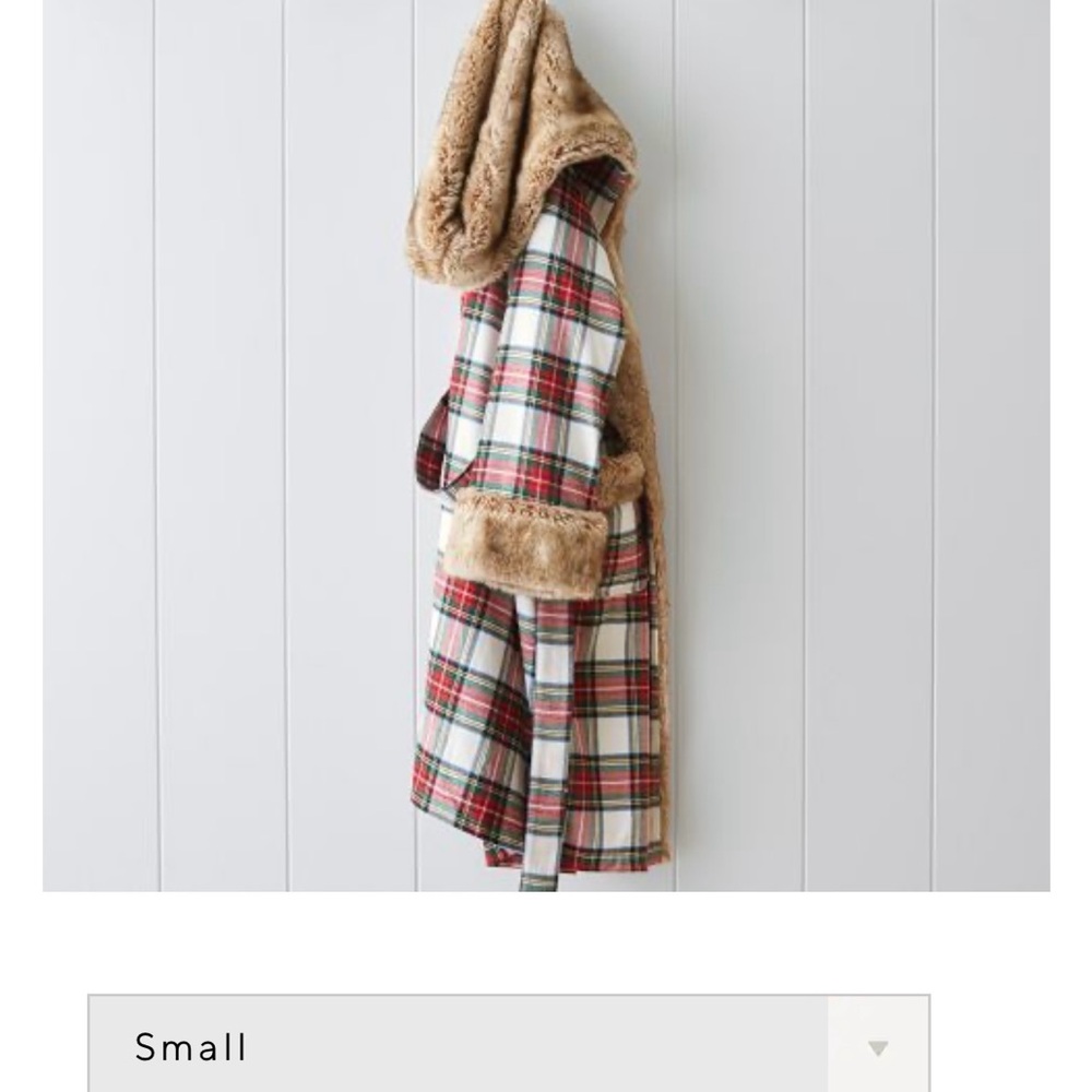 Pottery Barn Stewart Plaid Flannel Faux Fur Robe - Small